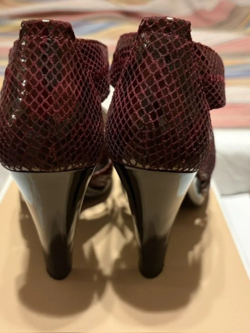 Michael Kors Berkley T-Strap Sandals Burgundy Snake Print